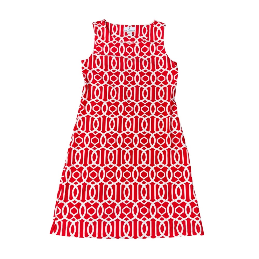 Jude Connally Shift Dress Womens XS Red White Geometric Sleeveless Excellent